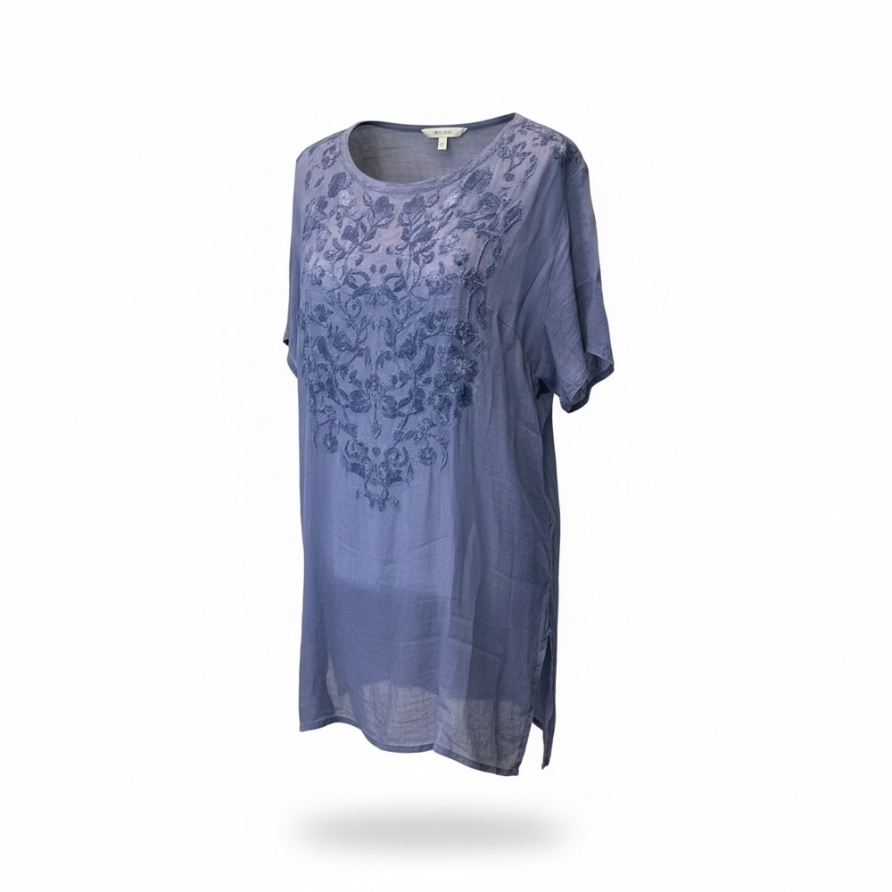 Coldwater Creek Purple/Blue Embroidered Blouse Small Flowy